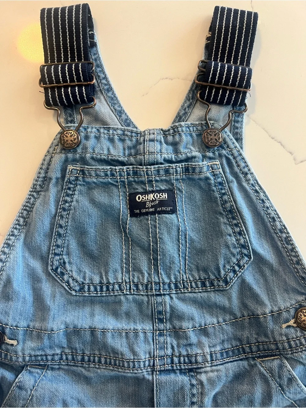 OshKosh B'gosh Light Wash Denim Short overalls with Striped Straps